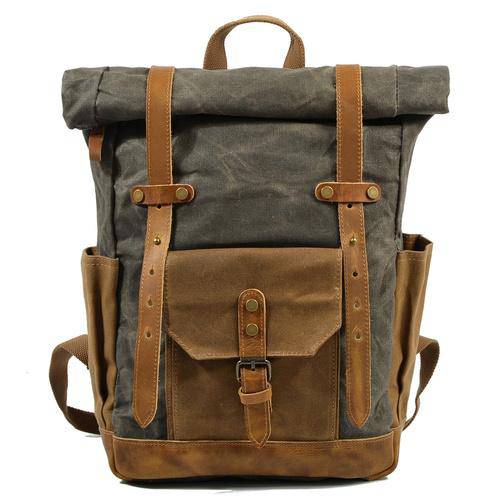 Functional and trendy waterproof backpack with genuine leather and vintage canvas