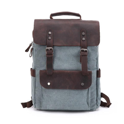 Large canvas leather waterproof backpack for 14-inch laptop