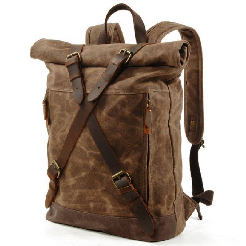 Classic vintage canvas and leather backpack