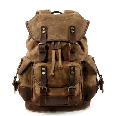 Canvas leather waterproof backpack 20-35 liters with string