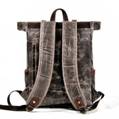 Large storage genuine leather and canvas backpack