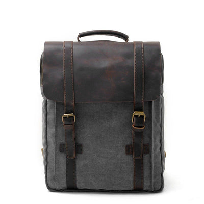 Dual straps genuine leather and canvas backpack in 4 colors