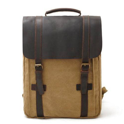 Canvas and leather backpack with two straps available in 4 colors