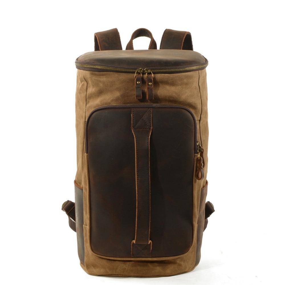 Vintage waterproof canvas leather daypack 20-35 liters