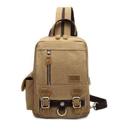 Explore in style with a canvas and genuine leather hiking backpack