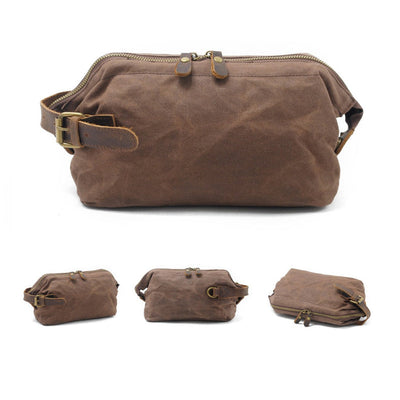 waxed canvas hanging toiletry bag for hiking
