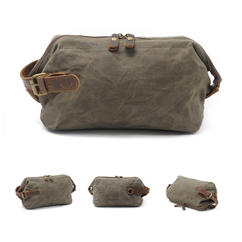 retro waxed canvas hanging toiletry bag