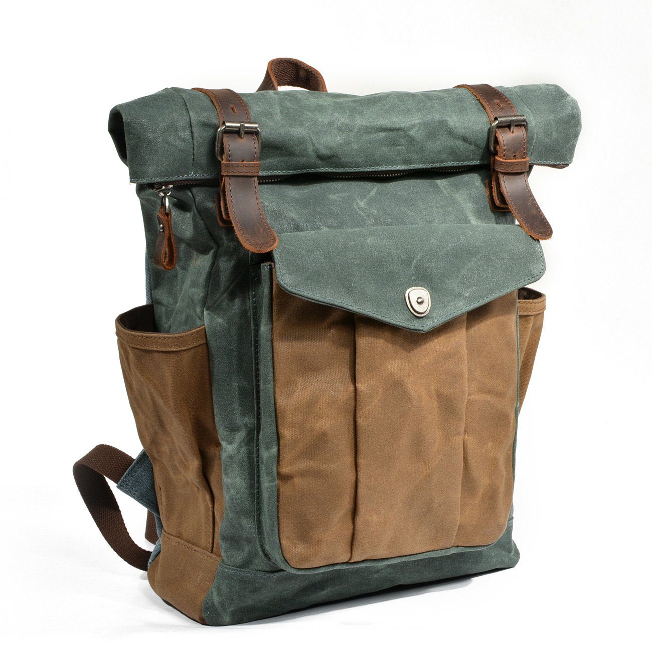 Functional Waxed Canvas Roll Top Backpack for All Occasions - HUNTING CASE