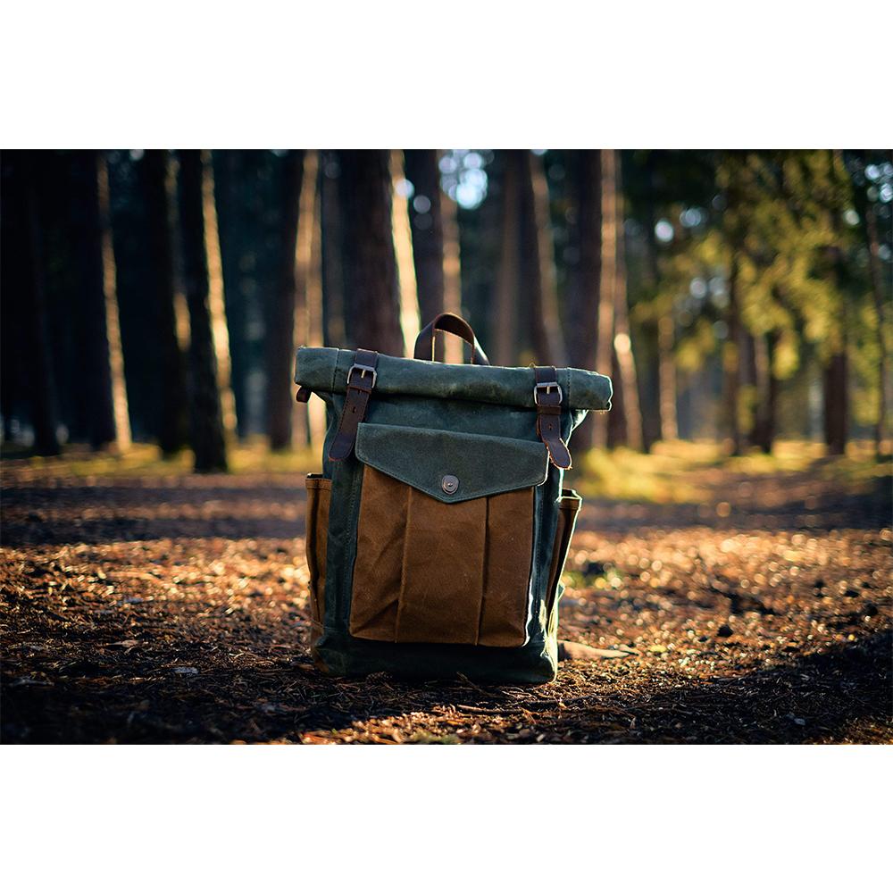 Functional Waxed Canvas Roll Top Backpack for All Occasions - HUNTING CASE