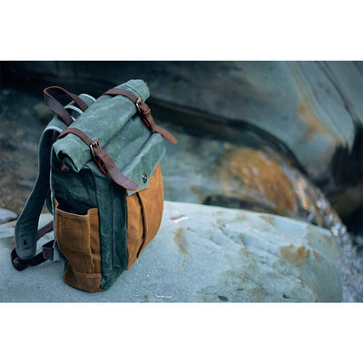 Functional Waxed Canvas Roll Top Backpack for All Occasions - HUNTING CASE