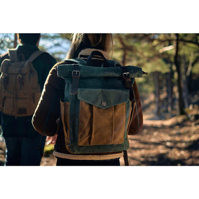 Functional Waxed Canvas Roll Top Backpack for All Occasions - HUNTING CASE