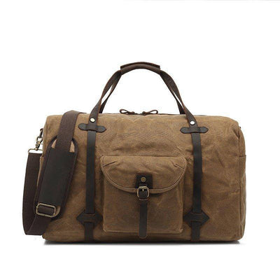 Stylish waxed canvas travel bag with built-in storage pockets