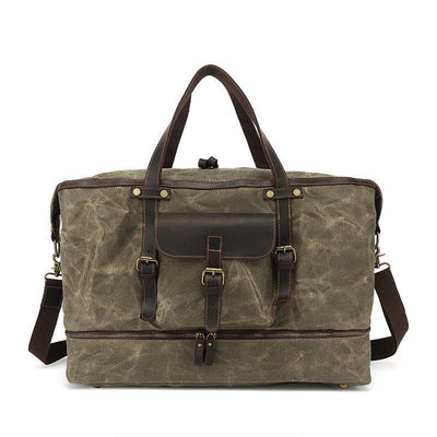 Stylish waxed canvas weekender bag with shoe pocket