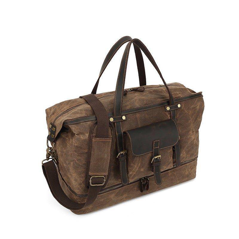 High-capacity waxed canvas duffle with dedicated shoe compartment