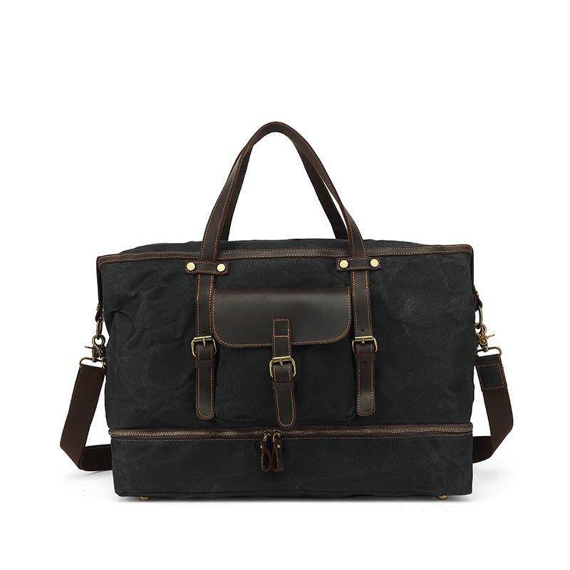 Versatile waxed canvas duffle for travel with shoe pocket