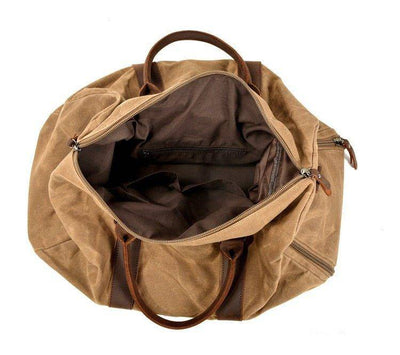 Stylish waxed canvas weekender bags with shoe storage