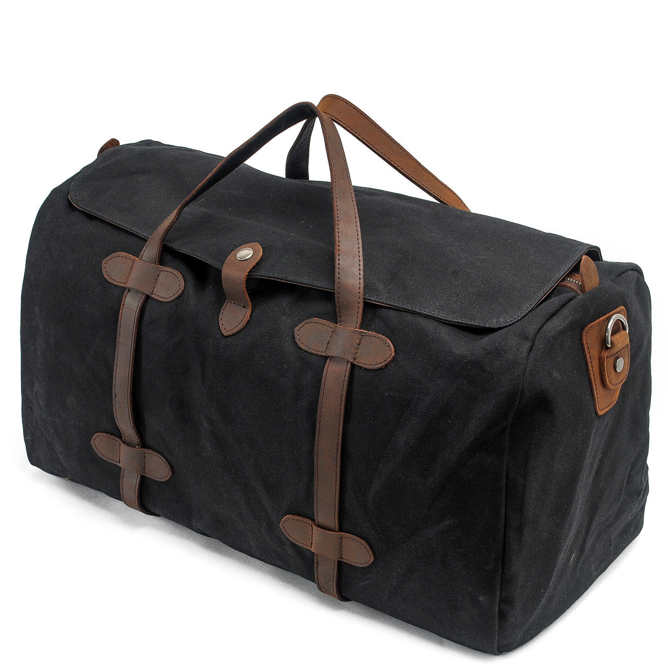 Vintage Waxed Canvas Gym Duffle Bag with Leather Straps - HUNTING CASE